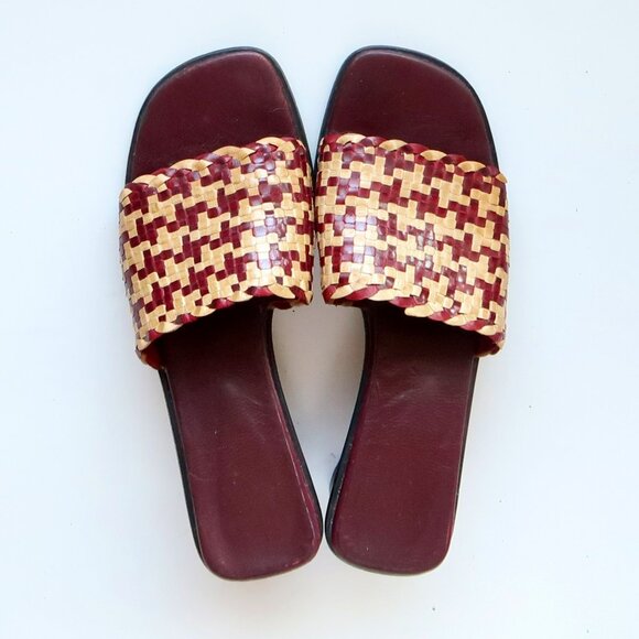 Handcrafted Burgundy Raffia Block Heel Mule Sandals Woven Boho Summer Shoes 7 - Picture 2 of 16